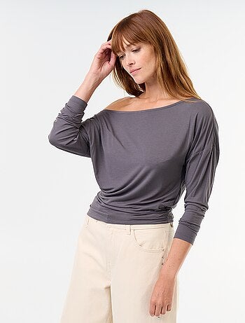 T-shirt met lange mouwen en stretch aan de zijkant