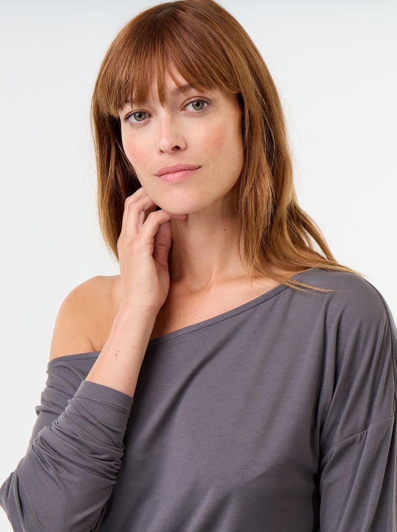 T-shirt met lange mouwen en stretch aan de zijkant Grijs - Kiabi