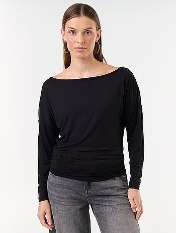 T-shirt met lange mouwen en stretch aan de zijkant