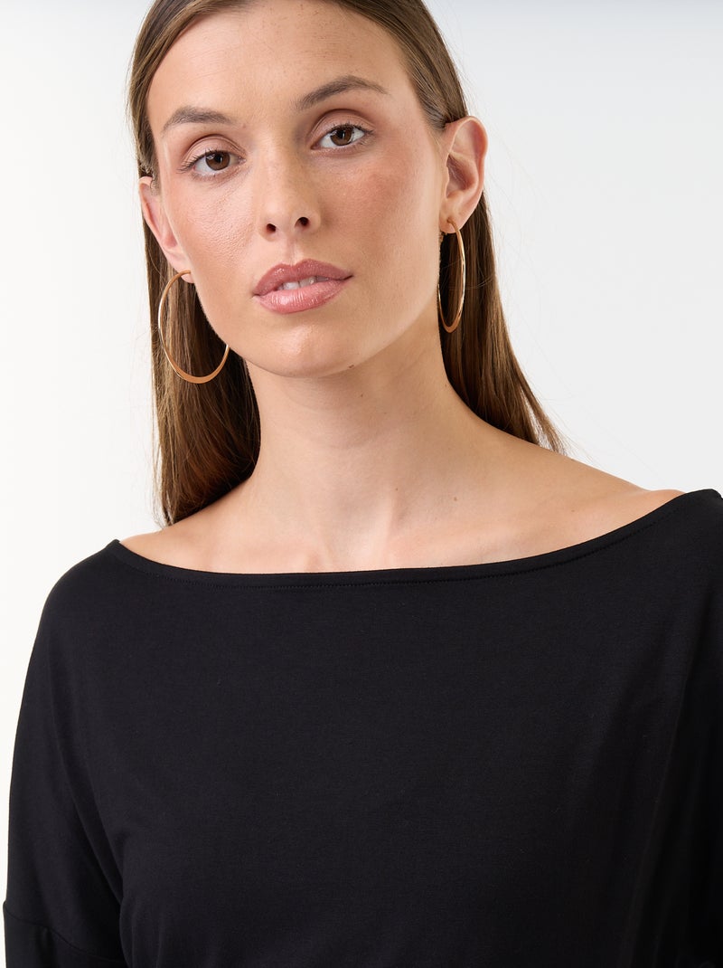 T-shirt met lange mouwen en stretch aan de zijkant Zwart - Kiabi