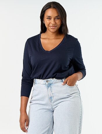 T-shirt met lange mouwen en V-hals
