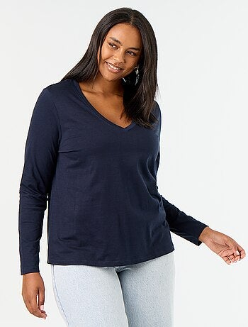 T-shirt met lange mouwen en V-hals