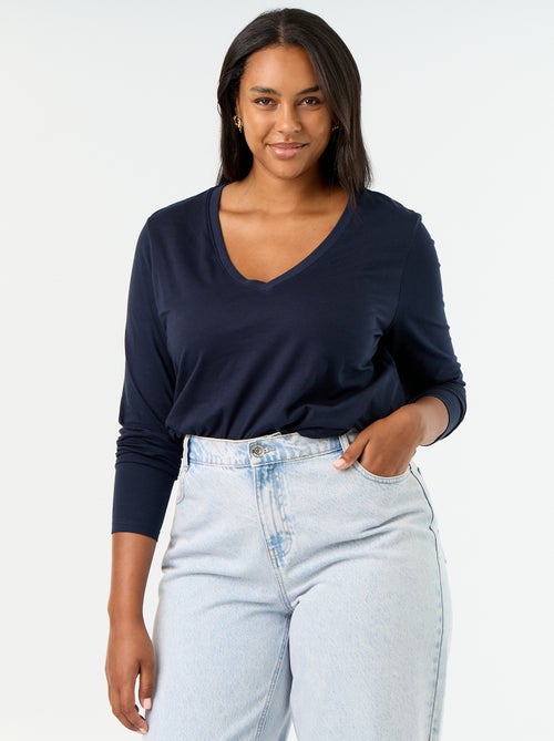 T-shirt met lange mouwen en V-hals - Kiabi T-shirt met lange mouwen en V-hals - Kiabi