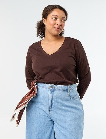 T-shirt met lange mouwen en V-hals