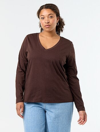 T-shirt met lange mouwen en V-hals
