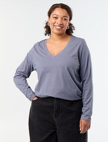 T-shirt met lange mouwen en V-hals
