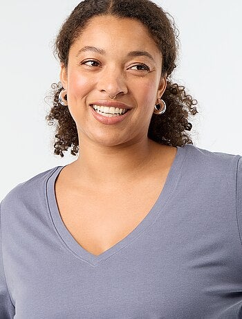 T-shirt met lange mouwen en V-hals