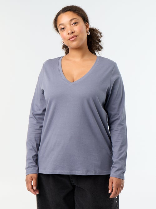 T-shirt met lange mouwen en V-hals - Kiabi