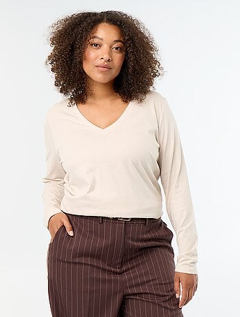 T-shirt met lange mouwen en V-hals