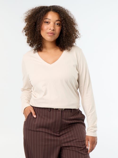T-shirt met lange mouwen en V-hals - Kiabi