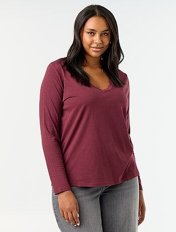 T-shirt met lange mouwen en V-hals