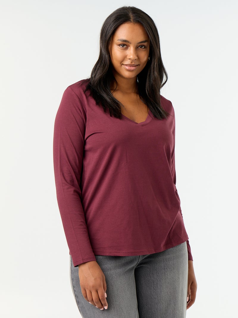 T-shirt met lange mouwen en V-hals Rood - Kiabi