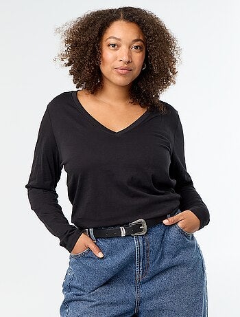 T-shirt met lange mouwen en V-hals