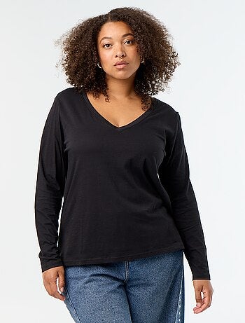 T-shirt met lange mouwen en V-hals
