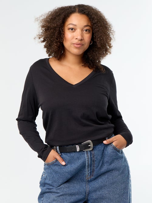 T-shirt met lange mouwen en V-hals - Kiabi