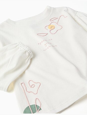 T-shirt met lange mouwen met ballonmouwen en print