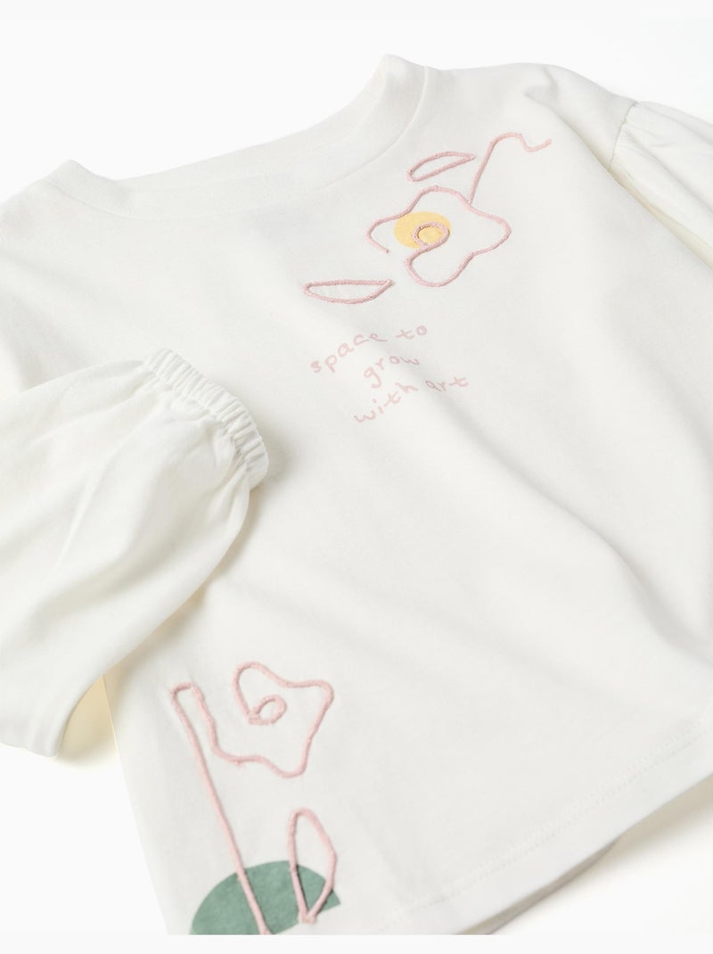 T-shirt met lange mouwen met ballonmouwen en print Wit - Kiabi