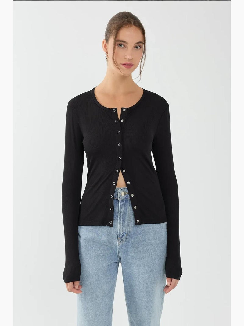 T-shirt met lange mouwen met drukknoopjes hiccup Zwart - Kiabi