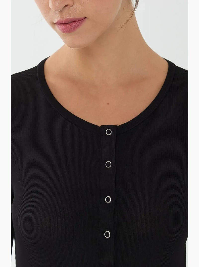 T-shirt met lange mouwen met drukknoopjes hiccup Zwart - Kiabi