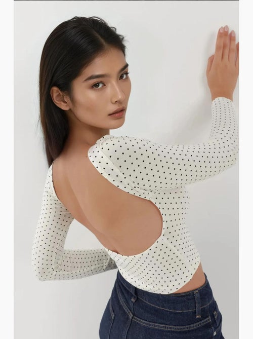 T-shirt met lange mouwen open rug stippen aansluitend hiccup - Kiabi T-shirt met lange mouwen open rug stippen aansluitend hiccup - Kiabi