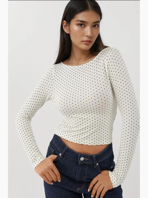 T-shirt met lange mouwen open rug stippen aansluitend hiccup - Kiabi T-shirt met lange mouwen open rug stippen aansluitend hiccup - Kiabi