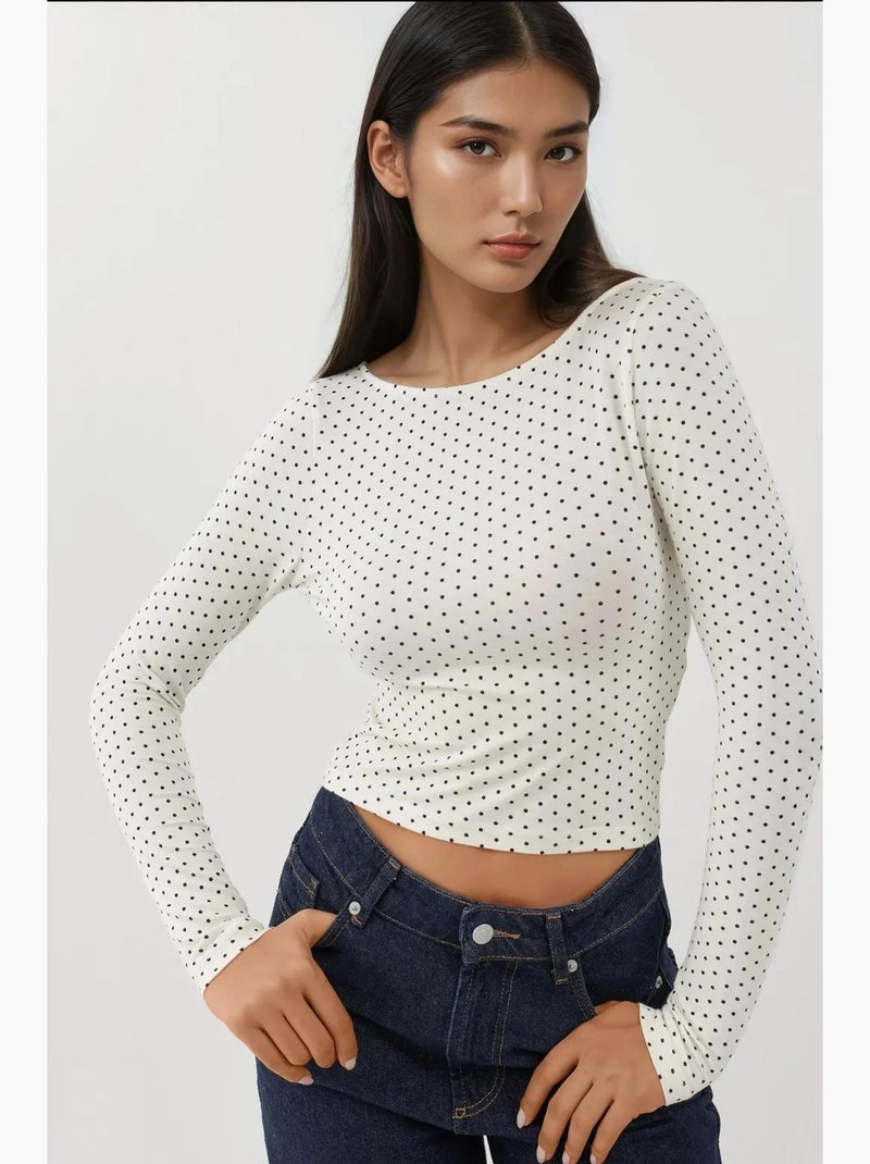 T-shirt met lange mouwen open rug stippen aansluitend hiccup Wit - Kiabi