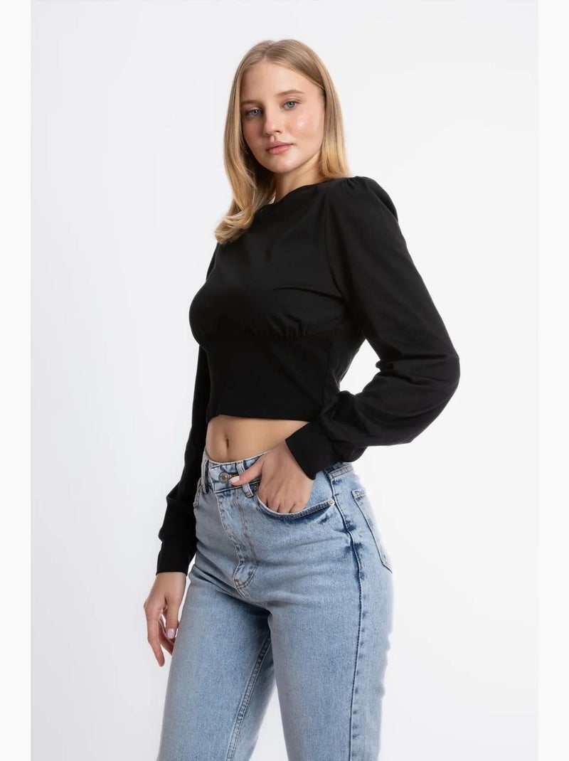 T-shirt met lange mouwen ronde hals details hiccup Zwart - Kiabi
