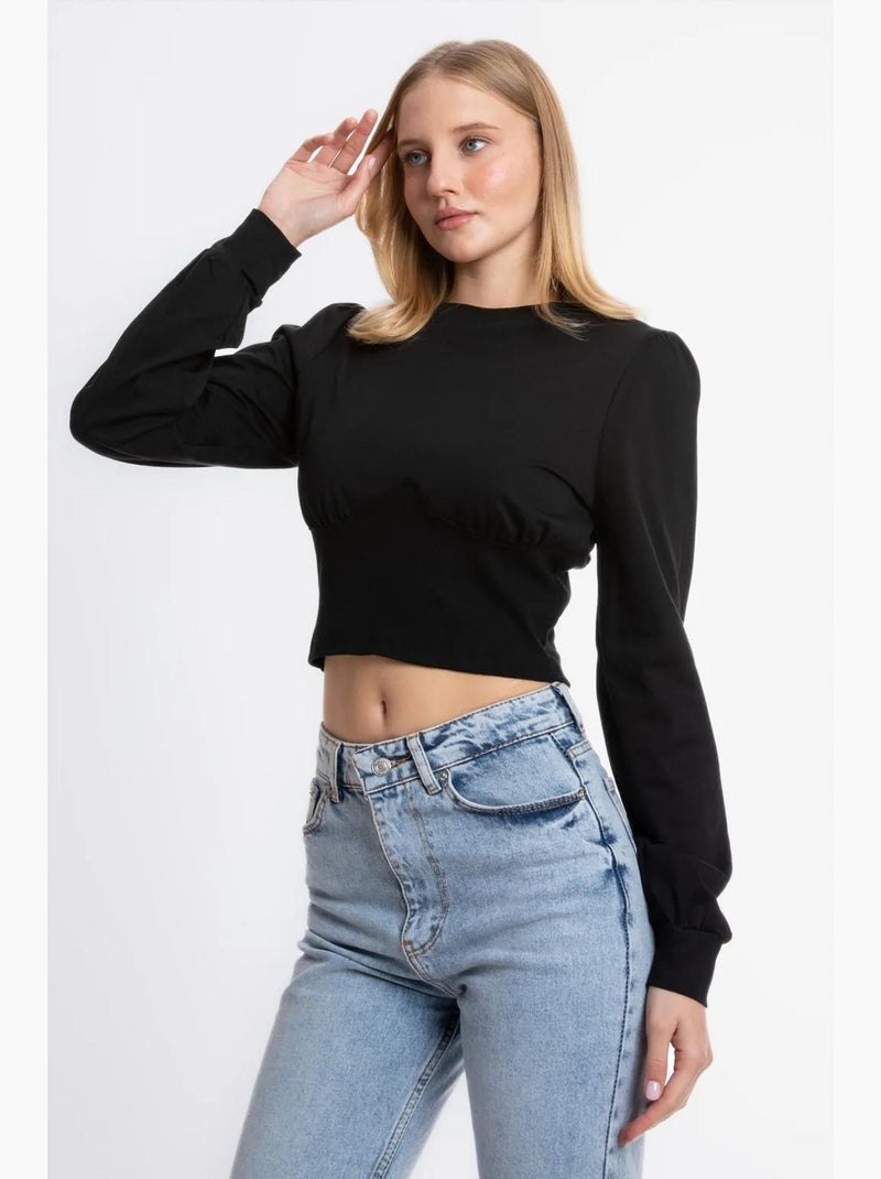 T-shirt met lange mouwen ronde hals details hiccup Zwart - Kiabi