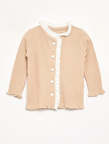 T-shirt met lange mouwen, ruches en contrasterende knopen