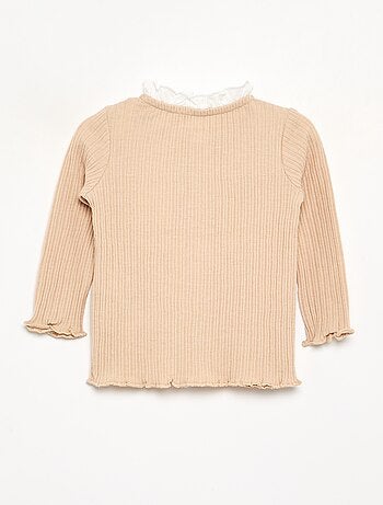 T-shirt met lange mouwen, ruches en contrasterende knopen