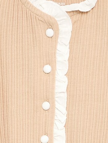 T-shirt met lange mouwen, ruches en contrasterende knopen