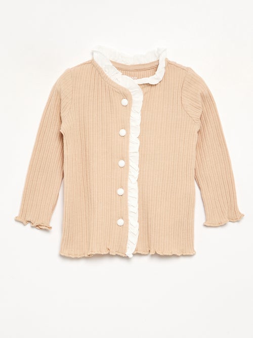T-shirt met lange mouwen, ruches en contrasterende knopen - Kiabi