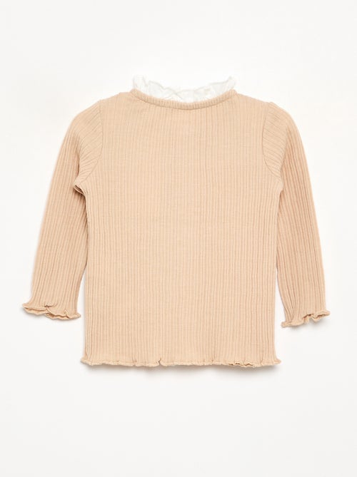 T-shirt met lange mouwen, ruches en contrasterende knopen - Kiabi