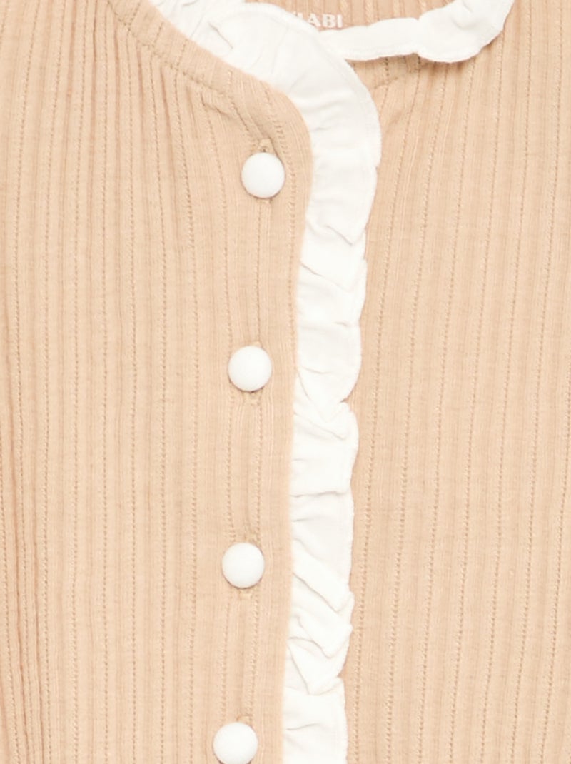 T-shirt met lange mouwen, ruches en contrasterende knopen Biege - Kiabi