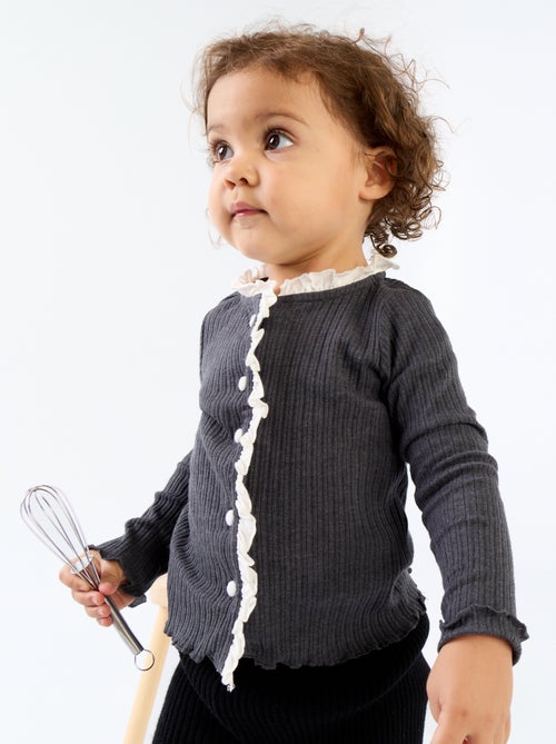 T-shirt met lange mouwen, ruches en contrasterende knopen - Kiabi