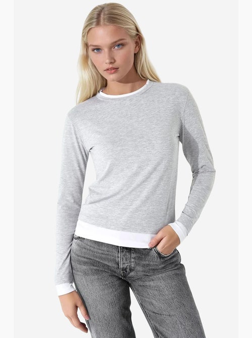 T-shirt met lange mouwen textuur ronde hals aansluitend hiccup - Kiabi T-shirt met lange mouwen textuur ronde hals aansluitend hiccup - Kiabi