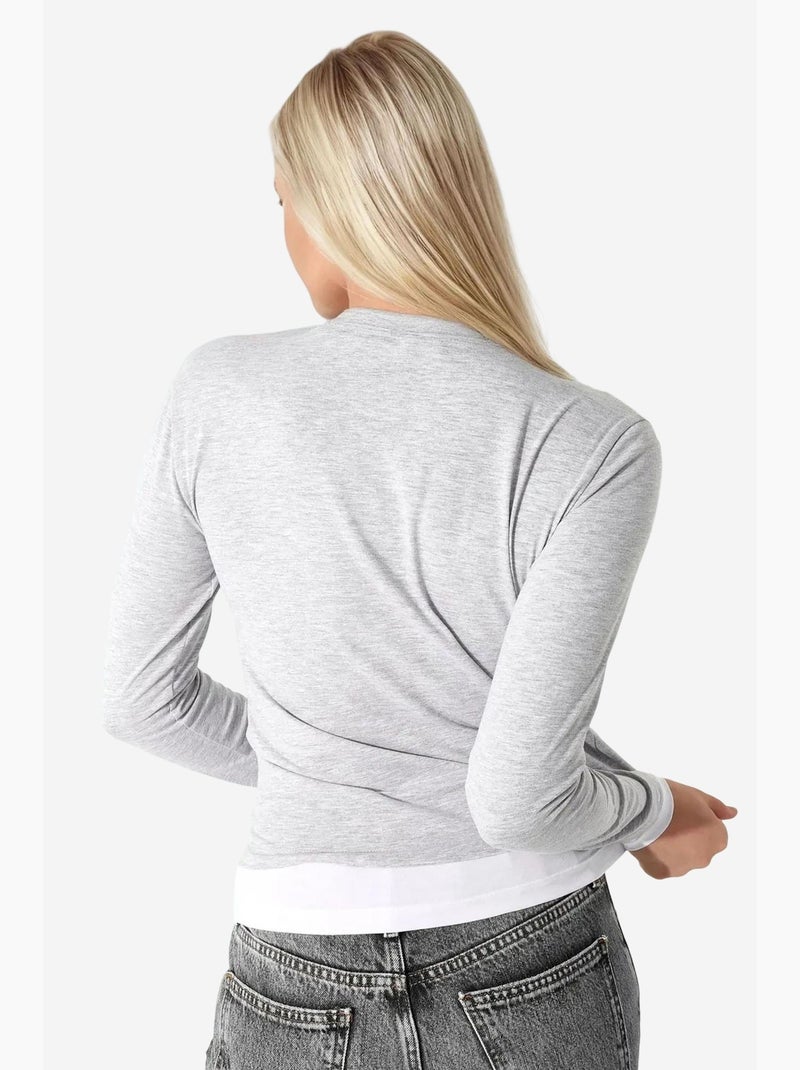 T-shirt met lange mouwen textuur ronde hals aansluitend hiccup Lichtgrijs - Kiabi