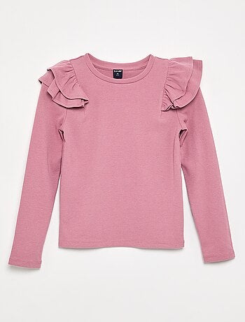 T-shirt met lange mouwen van geribde stof