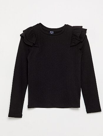 T-shirt met lange mouwen van geribde stof