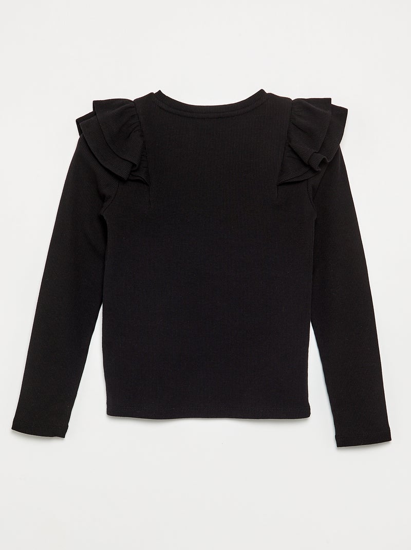 T-shirt met lange mouwen van geribde stof Zwart - Kiabi