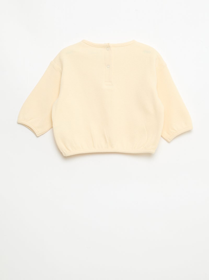 T-shirt met lange mouwen van gewafelde stof Biege - Kiabi