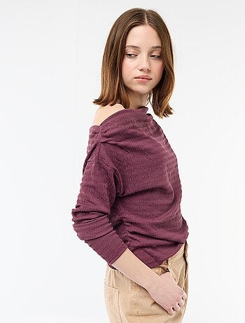 T-shirt met lange mouwen van gewafelde stof