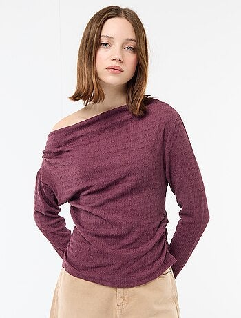 T-shirt met lange mouwen van gewafelde stof