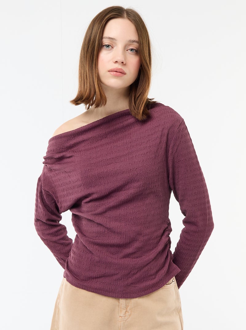 T-shirt met lange mouwen van gewafelde stof Paars - Kiabi
