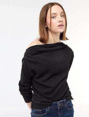 T-shirt met lange mouwen van gewafelde stof