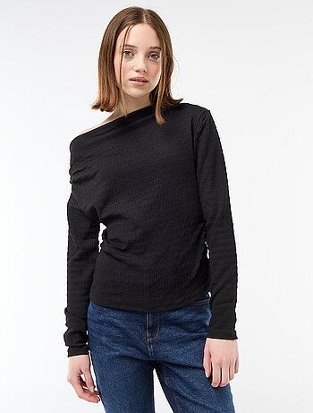 T-shirt met lange mouwen van gewafelde stof