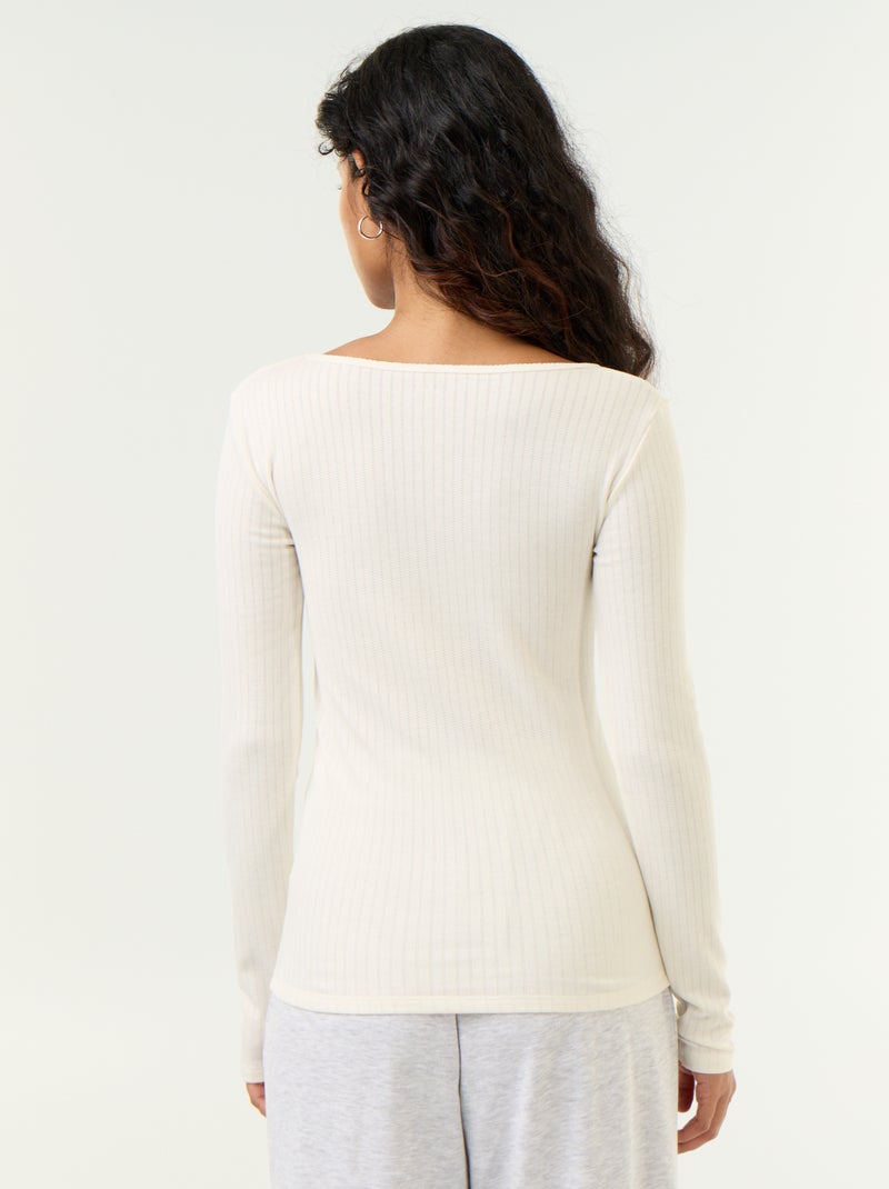 T-shirt met lange mouwen van pointelle breisel Biege - Kiabi