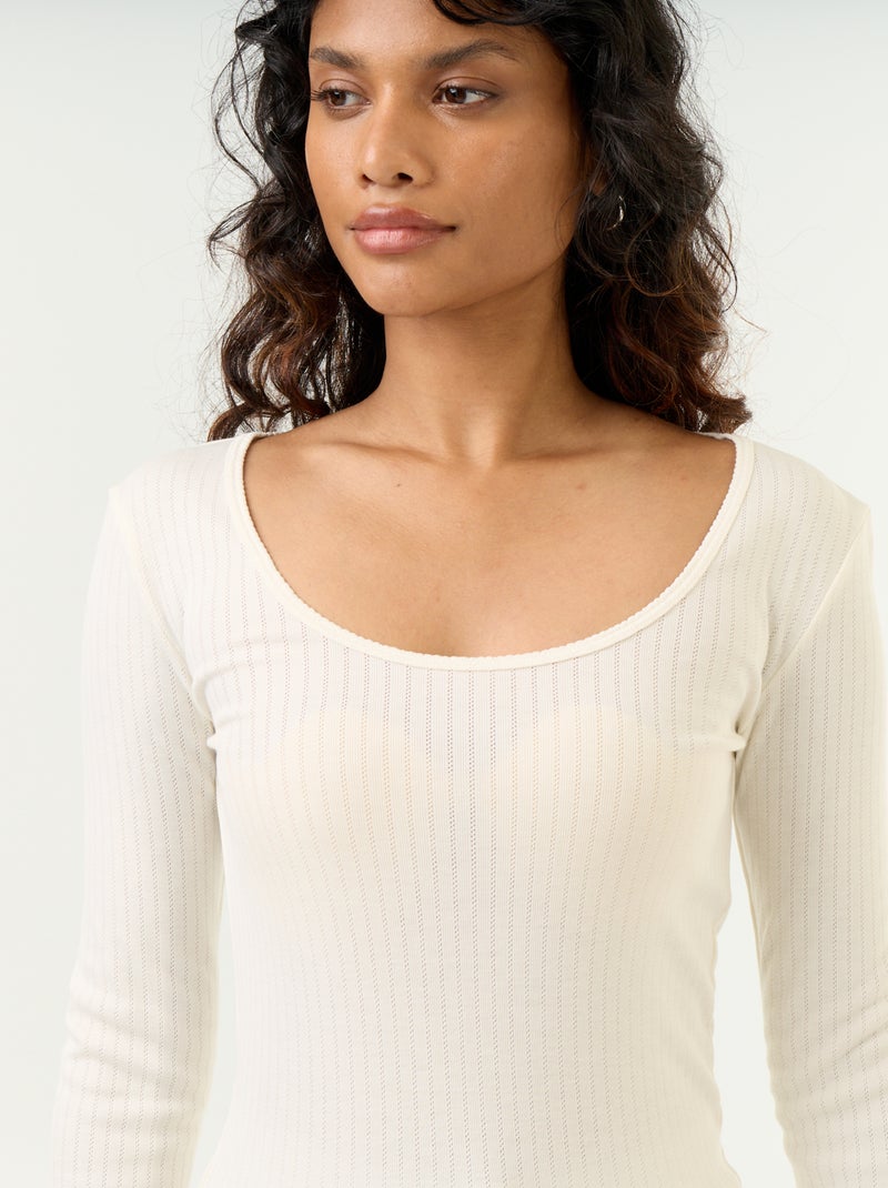 T-shirt met lange mouwen van pointelle breisel Biege - Kiabi