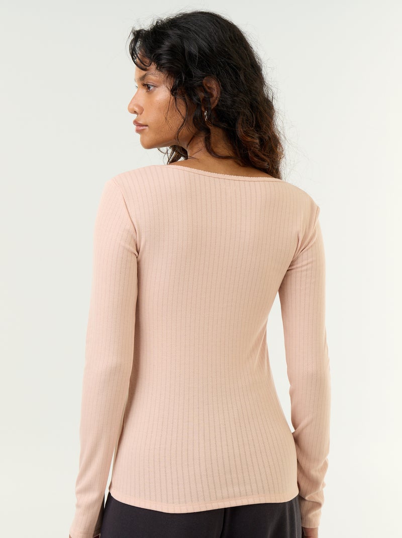 T-shirt met lange mouwen van pointelle breisel Rose - Kiabi