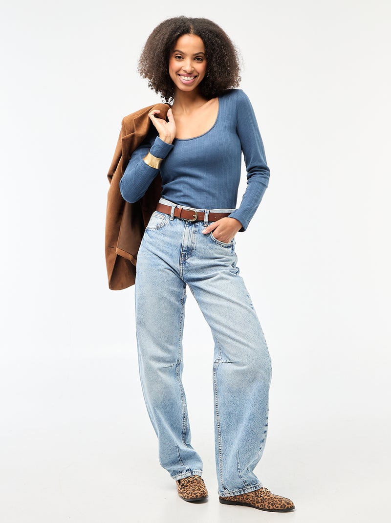 T-shirt met lange mouwen van pointelletricot Blauw - Kiabi